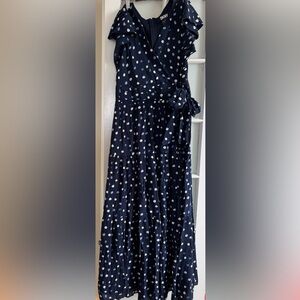 DKNY Navy Polka Dot Maxi Dress